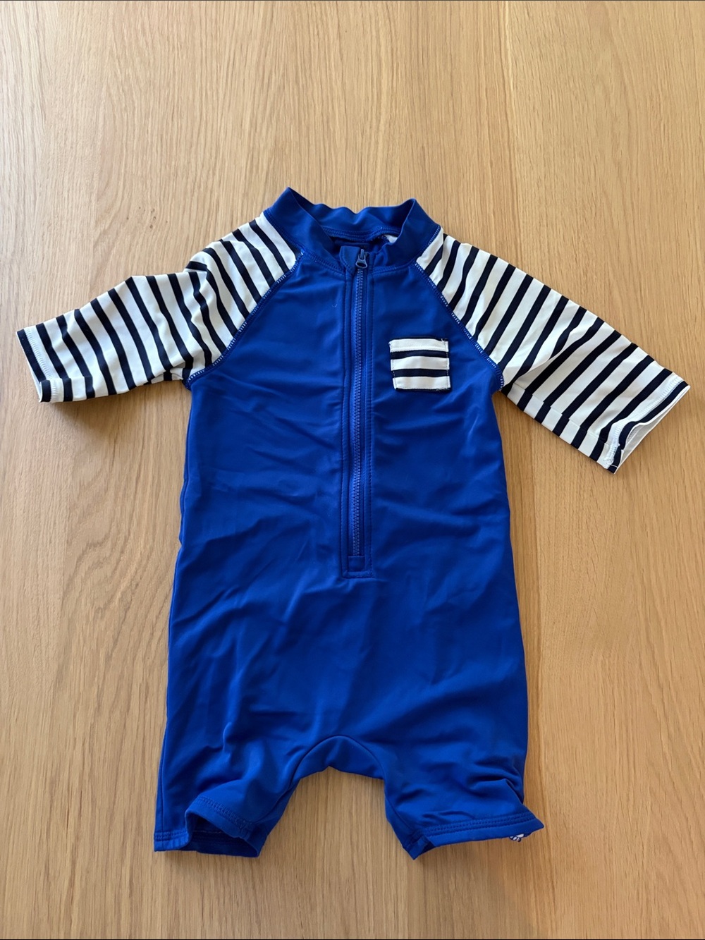 Janie and Jack Royal Blue One-Piece Rash Guard with Striped Sleeves